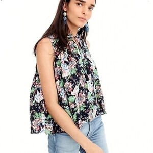 New J Crew Drapey Tie Front Top Island Floral